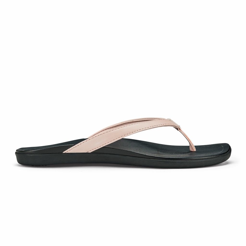 Olukai Women's Hoopio Flip Flop - Petal Pink Metallic / Black US083-516